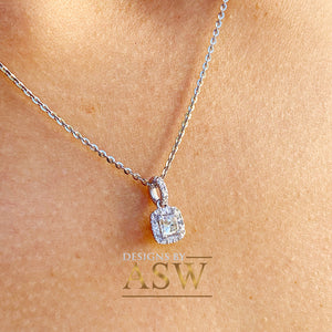 14k white gold forever one princess and natural round cut diamond and sapphire pendent and chain bridal wedding anniversary gift 1.00ctw