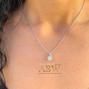 14k white gold forever one princess and natural round cut diamond and sapphire pendent and chain bridal wedding anniversary gift 1.00ctw