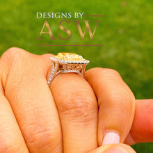 Load image into Gallery viewer, Large 6.00 Carats 14k Solid White and Yellow Gold Radiant Cut Simulated Diamond and Light Fancy Yellow Diamonds Engagement Ring Double Halo
