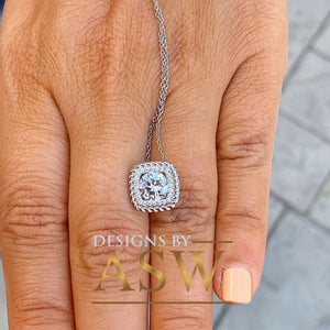 14k solid white gold round cut moissanite and natural round cut diamonds pendent and chain bridal wedding anniversary filigree 1.15ctw