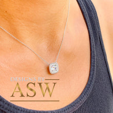 Load image into Gallery viewer, 14k solid white gold round cut moissanite and natural round cut diamonds pendent and chain bridal wedding anniversary filigree 1.15ctw
