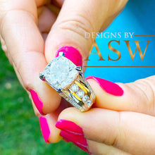 Load image into Gallery viewer, AMAZING 6.50Ct Heavy 14k Solid White Rose Gold Cushion Cut Moissanite and Natural Diamond Engagement Ring, Bridal, Wedding, Promise, Propose

