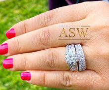 Load image into Gallery viewer, LARGE 14K Solid And Heavy White Gold Round Cut Simulated Diamond Engagement Ring And Band Bridal Set Wedding Set Two piece 4.50ctw by ASW
