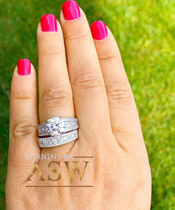 HUGE 4.50 Carat 14k Solid White Gold Round Cut Forever One Moissanite and Natural Diamond Engagement Ring And Band, Bridal Set, Wedding
