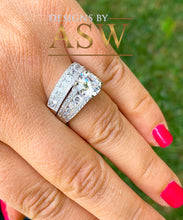 Load image into Gallery viewer, HUGE 4.50 Carat 14k Solid White Gold Round Cut Moissanite and Natural Diamond Engagement Ring And Band, Bridal Set, Wedding
