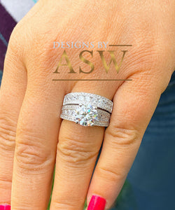 HUGE 4.50 Carat 14k Solid White Gold Round Cut Moissanite and Natural Diamond Engagement Ring And Band, Bridal Set, Wedding