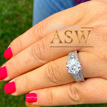 Load image into Gallery viewer, BIG 3.50 Carat 14k Solid White Gold Round Cut Forever One Moissanite and Natural Diamond Engagement Ring, Bridal Set, Wedding
