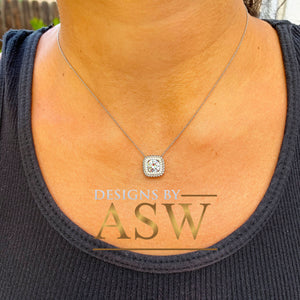 14k solid white gold round cut moissanite and natural round cut diamonds pendent and chain bridal wedding anniversary filigree 1.15ctw