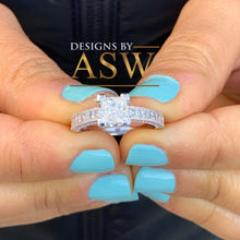 Load image into Gallery viewer, Beautiful 14K Solid White Gold Princess Cut Moissanite And Round Cut Natural Diamond Engagement Ring Bridal Filigree Antique Style 1.80ctw
