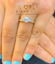 Load image into Gallery viewer, Elegant 14k Solid Yellow Gold Round Cut Simulated Diamond Engagement Ring Bridal, Wedding, Anniversary, Prong Set Cathedral Promise 1.25ctw
