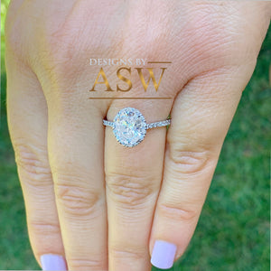 14K White Gold Oval Cut Moissanite And Round Cut Natural Diamonds Engagement Ring Deco, Halo, Bridal, Wedding, Anniversary, Propose 2.00ctw
