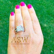 Load image into Gallery viewer, HUGE 6.50Ctw Heavy 14k Solid White Rose Gold Cushion Cut Moissanite and Natural Diamond Engagement Ring, Bridal, Wedding, Promise, Propose

