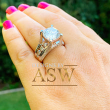 Load image into Gallery viewer, HUGE 6.50Ctw Heavy 14k Solid White Rose Gold Cushion Cut Moissanite and Natural Diamond Engagement Ring, Bridal, Wedding, Promise, Propose
