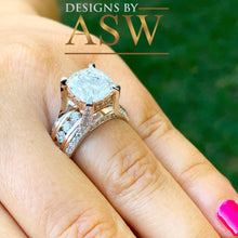 Load image into Gallery viewer, HUGE 6.50Ctw Heavy 14k Solid White Rose Gold Cushion Cut Moissanite and Natural Diamond Engagement Ring, Bridal, Wedding, Promise, Propose
