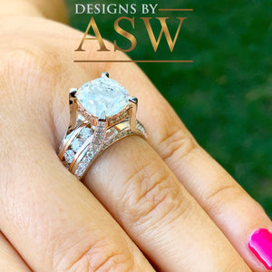 HUGE 6.50Ctw Heavy 14k Solid White Rose Gold Cushion Cut Moissanite and Natural Diamond Engagement Ring, Bridal, Wedding, Promise, Propose