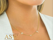 Load image into Gallery viewer, 14K Solid White Or Yellow Or Rose Gold Two Initials And Bezel Set Diamond Necklace, Custom Made, Beautiful and Dainty .06ctw
