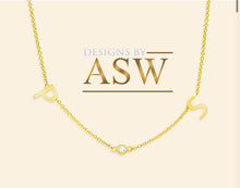 Load image into Gallery viewer, 14K Solid White Or Yellow Or Rose Gold Two Initials And Bezel Set Diamond Necklace, Custom Made, Beautiful and Dainty .06ctw
