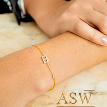 Load image into Gallery viewer, 14K Solid White Or Yellow Or Rose Gold Multi Natural Diamonds Initials 0.10ctw And Bezel Set Natural Diamond 0.06ct Bracelet
