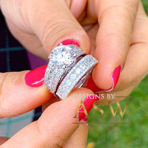 HUGE 4.50 Carat 14k Solid White Gold Round Cut Forever One Moissanite and Natural Diamond Engagement Ring And Band, Bridal Set, Wedding