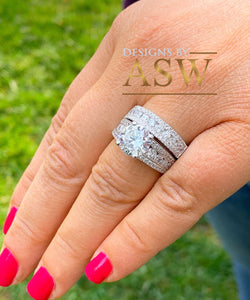 HUGE 4.50 Carat 14k Solid White Gold Round Cut Forever One Moissanite and Natural Diamond Engagement Ring And Band, Bridal Set, Wedding