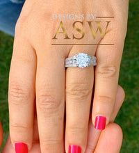 Load image into Gallery viewer, BIG 14K Solid And Heavy White Gold Round Cut Simulated Diamond Engagement Ring Bridal Set Wedding Set Two piece 3.50ctw by ASW
