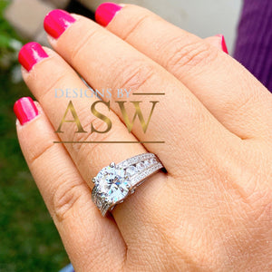 BIG 3.50 Carat 14k Solid White Gold Round Cut Forever One Moissanite and Natural Diamond Engagement Ring, Bridal Set, Wedding