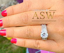 Load image into Gallery viewer, BIG 3.50 Carat 14k Solid White Gold Round Cut Forever One Moissanite and Natural Diamond Engagement Ring, Bridal Set, Wedding
