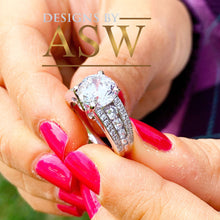 Load image into Gallery viewer, BIG 3.50 Carat 14k Solid White Gold Round Cut Forever One Moissanite and Natural Diamond Engagement Ring, Bridal Set, Wedding
