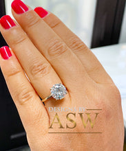 Load image into Gallery viewer, LARGE 14K Solid Yellow Gold Round Cut Moissanite Engagement Ring Deco, Bridal, Wedding, Anniversary, Four prong set, Solitaire 3.00ctw
