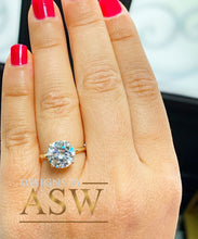 Load image into Gallery viewer, LARGE 14K Solid Yellow Gold Round Cut Moissanite Engagement Ring Deco, Bridal, Wedding, Anniversary, Four prong set, Solitaire 3.00ctw
