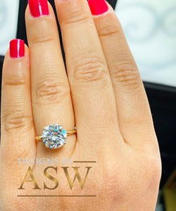 LARGE 14K Solid Yellow Gold Round Cut Moissanite Engagement Ring Deco, Bridal, Wedding, Anniversary, Four prong set, Solitaire 3.00ctw