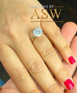 LARGE 14K Solid Yellow Gold Round Cut Moissanite Engagement Ring Deco, Bridal, Wedding, Anniversary, Four prong set, Solitaire 3.00ctw