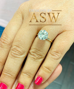 LARGE 14K Solid Yellow Gold Round Cut Moissanite Engagement Ring Deco, Bridal, Wedding, Anniversary, Four prong set, Solitaire 3.00ctw