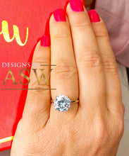 Load image into Gallery viewer, LARGE 14K Solid Yellow Gold Round Cut Moissanite Engagement Ring Deco, Bridal, Wedding, Anniversary, Four prong set, Solitaire 3.00ctw
