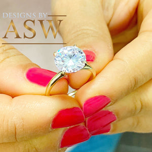 LARGE 14K Solid Yellow Gold Round Cut Moissanite Engagement Ring Deco, Bridal, Wedding, Anniversary, Four prong set, Solitaire 3.00ctw