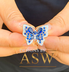 Butterfly Style Ring, Round and Pear Shape, White Gold Rhodium Solid Sterling Silver .925 and 3.00ctw Simulated Diamonds and Sapphires
