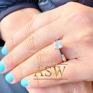 14K Solid White Gold Princess Cut Forever One Moissanite Engagement Ring Deco, Bridal, Wedding, Anniversary, Prong Set Solitaire 1.20ctw