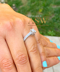 Beautiful 14K Solid White Gold Princess Cut Moissanite And Round Cut Natural Diamond Engagement Ring Bridal Filigree Antique Style 1.80ctw