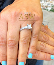 Load image into Gallery viewer, 14K Solid White Gold Princess Cut Forever One Moissanite And Round Cut Natural Diamond Engagement Ring Bridal Filigree Antique Style 1.80ctw
