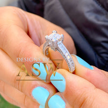 Load image into Gallery viewer, Beautiful 14K Solid White Gold Princess Cut Moissanite And Round Cut Natural Diamond Engagement Ring Bridal Filigree Antique Style 1.80ctw
