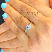 Load image into Gallery viewer, Elegant 14k Solid Yellow Gold Round Cut Simulated Diamond Engagement Ring Bridal, Wedding, Anniversary, Prong Set Cathedral Promise 1.25ctw
