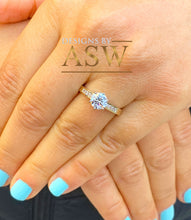 Load image into Gallery viewer, Elegant 14k Solid Yellow Gold Round Cut Simulated Diamond Engagement Ring Bridal, Wedding, Anniversary, Prong Set Cathedral Promise 1.25ctw
