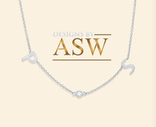 Load image into Gallery viewer, 14K Solid White Or Yellow Or Rose Gold Two Initials And Bezel Set Diamond Necklace, Custom Made, Beautiful and Dainty .06ctw
