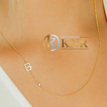 Load image into Gallery viewer, 14K Solid White Or Yellow Or Rose Gold Multi Natural Diamonds Initials 0.10ctw And Bezel Set Natural Diamond 0.06ct Necklace
