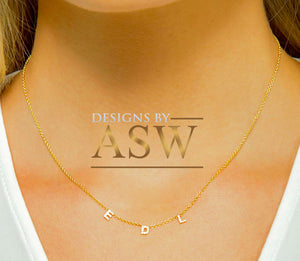 14K Solid White Or Yellow Or Rose Gold Multi Natural Diamonds Initials 0.10ctw Each, Necklace Chain