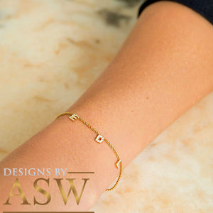14K Solid White Or Yellow Or Rose Gold Multi Natural Diamonds Initials 0.10ctw Each, Womens Bracelet Beautiful And Dainty