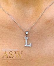 Load image into Gallery viewer, 14K Solid White Or Yellow Or Rose Gold One Initial Set With Round Cut Diamonds, Necklace, Custom Made, Beautiful 0.14ctw
