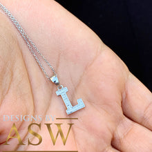 Load image into Gallery viewer, 14K Solid White Or Yellow Or Rose Gold One Initial Set With Round Cut Diamonds, Necklace, Custom Made, Beautiful 0.14ctw
