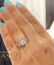 Load image into Gallery viewer, Beautiful 14K solid white gold 1.25 Carat princess cut diamond engagement ring and two bands bridal set wedding set halo natural diamonds
