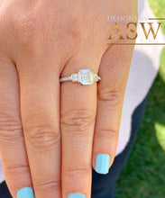 Load image into Gallery viewer, 14K Solid White Gold Forever One Moissanite Asscher And Natural Diamonds Baguettes And Round Cut Engagement Ring Bezel Set Engagement 1.40ct
